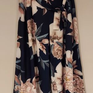 Simple Dark Blue Floral Wide Leg Pants